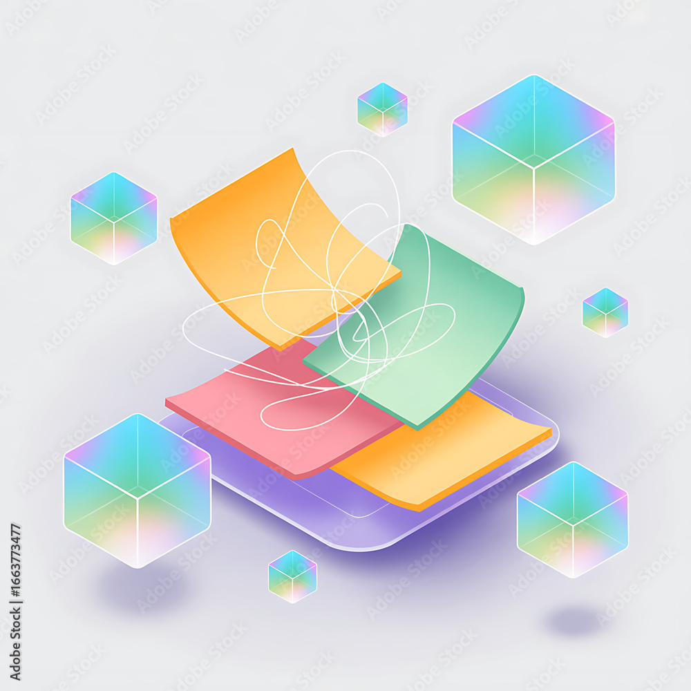 Poster modern abstract data layer concept with vibrant colors and geometric design for tech solutions and i
