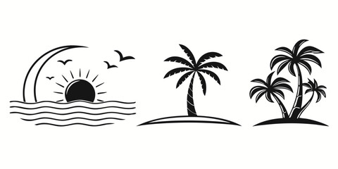 Tropical Beach Sunset Palm Trees Ocean Waves