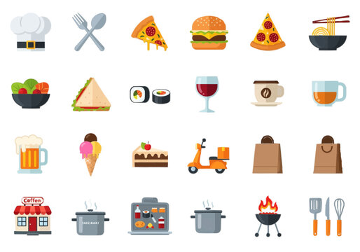Food Icons Restaurant, Cooking, and Delivery Set - Powered by Adobe