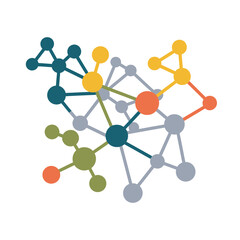 Colorful network illustration featuring connected dots and lines representing interconnectedness and communication concepts in a modern style