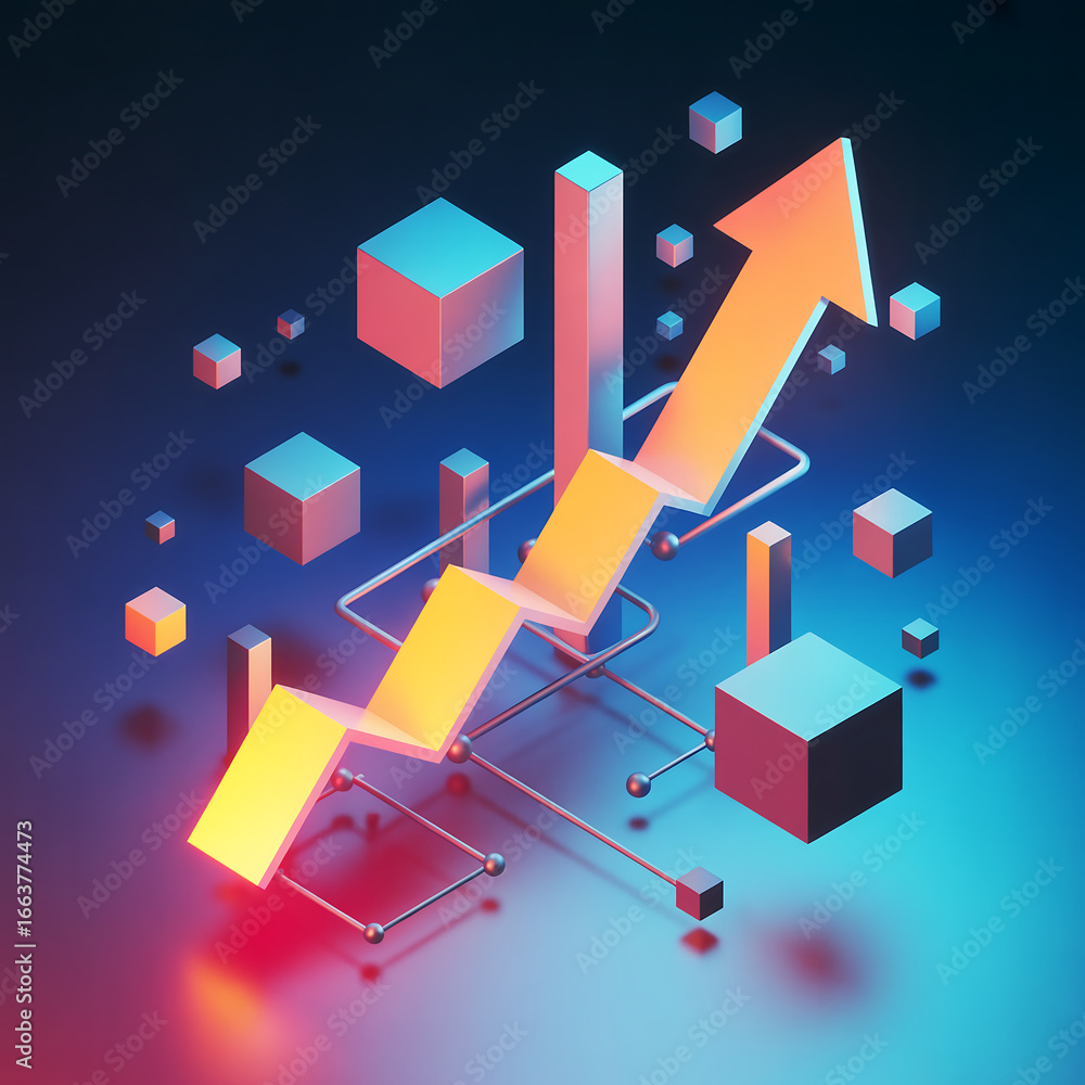 Poster stunning chart showing exponential growth with vibrant geometric shapes and modern design elements