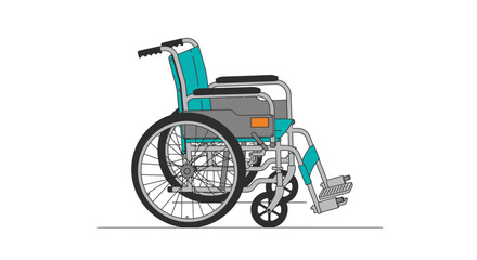 Obraz premium Detailed vector illustration of a blue and gray wheelchair on a white background, promoting accessibility and healthcare awareness