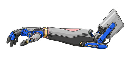 Detailed vector illustration of a futuristic robotic arm showing advanced engineering and artificial intelligence design concept
