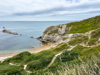 Man O'War Beach on Jurassic Coast, Dorset, England, UK. Scenic bay surrounded by Jurassic Coast...