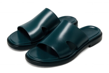 Luxurious teal leather slides, showcasing modern design and premium craftsmanship, isolated on a transparent background