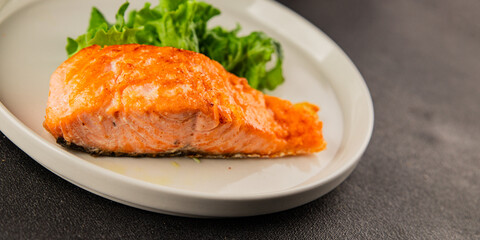 salmon fried fish seafood second course tasty snack fresh delicious gourmet food background on the table rustic food top view copy space pescetarian diet