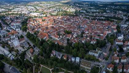 Aerial view around the old town of the city Villingen-Schwenningen in Germany on am overcast noon...