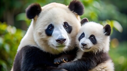 Obraz premium Giant panda with her cub