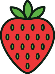 Obraz premium Cartoon Strawberry with Red Body and Green Leaves.