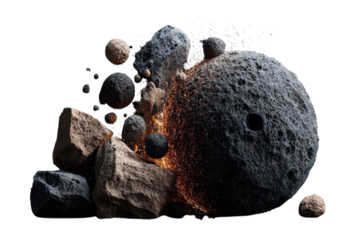 Steroids and space rocks colliding in a cosmic event illustration on transparent background