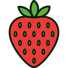 Obraz premium Simple cartoon strawberry fruit vector icon illustration.