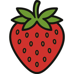 Obraz premium Simple cartoon strawberry with green leaves illustration.
