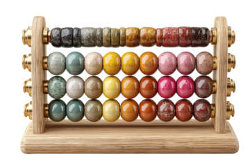 Colorful abacus with stone beads for mathematical calculations tool on transparent background