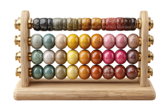 Colorful abacus with stone beads for mathematical calculations tool on transparent background