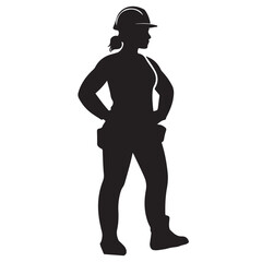 Obraz premium Silhouette of a woman construction worker with hard hat and tool belt vector