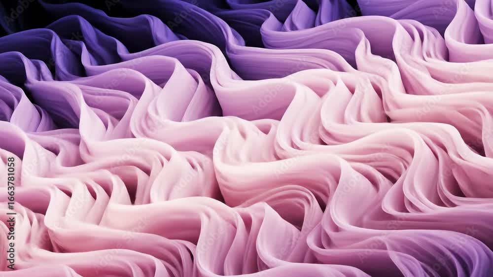 Poster flowing abstract waves of pink and purple fabric creating a smooth gradient background animation in 