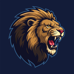 Powerful illustration of a roaring lion with majestic flowing mane, created in bold graphic style and high-contrast detail. Perfect for wildlife art, mascot design, or logo inspiration