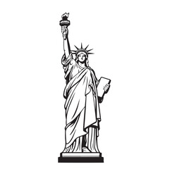 Black and white illustration of the Statue of Liberty holding a torch and tablet New York landmark 1