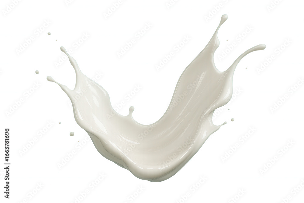 Poster white milk is splashing and forming a dynamic v shape on a transparent background, perfect for adver