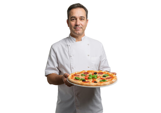 Chef with fresh pizza A culinary delight for a delicious meal