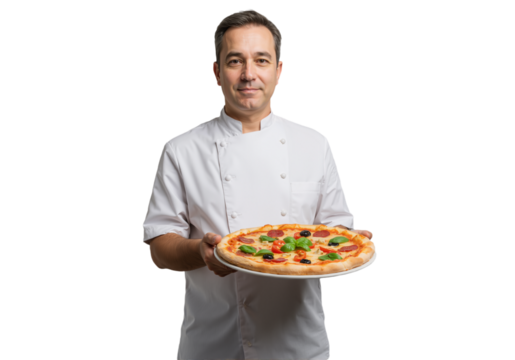 Chef with fresh pizza A culinary delight for a delicious meal