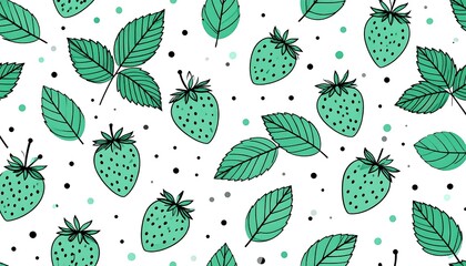 Fresh strawberries and leaves pattern