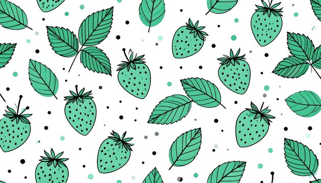 Fresh strawberries and leaves pattern - Powered by Adobe
