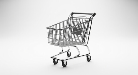 Minimalist shopping cart on white background