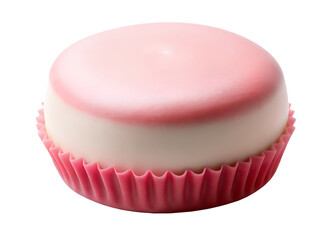 A single round pink and white cake with frosting, isolated on transparent background