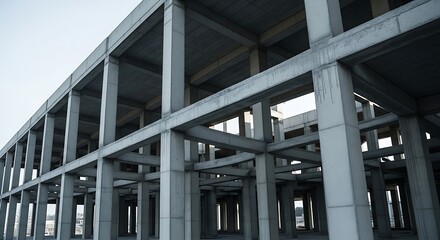 Massive concrete framework under clear sky construction building