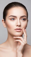 Young caucasian female portrait with natural makeup and contemplative expression