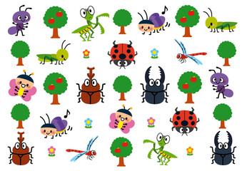 昆虫, 虫, 夏, カブトムシ, クワガタ, てんとう虫, カマキリ, バッタ, セミ, トンボ, 蜂, とんぼ, 子供, 保育所, 保育, 夏休み, 動物, イラスト, かわいい, セット, 生き物, 蝶々, 可愛い, 赤とんぼ, 花, りんご, 木, 春, 秋, 理科, 生物, 蝶, 虫取り, アリ, カブト, クワガタムシ, 蟻, パターン, ベクター, キャラクター, キッズ, デザイン