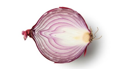 Close-up of a sliced red onion on white background
