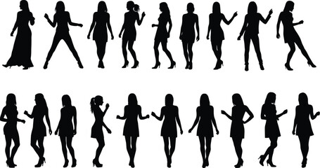  Silhouettes of women in various poses, walking, standing, and gesturing, perfect for fashion, design, and creative projects.