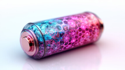 A colorful, shimmering battery design featuring vibrant pink and blue bubbles, showcasing a modern and artistic aesthetic.