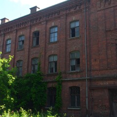 Obraz premium Old brick building with overgrown vegetation