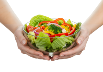 A Pair of Hands Gently Presenting a Bowl of Fresh, Colorful Garden Salad, Symbolizing Health, Wellness, and Vibrant Nutrition