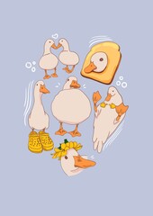 A cute and playful cartoon duck illustration for children.