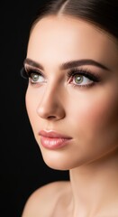 Fototapeta premium Caucasian young female with long eyelashes and smooth skin