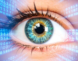 Close-up of an eye with digital code overlay (1)