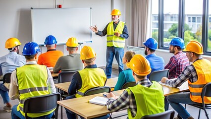 Construction training class with instructor teaching students in a classroom setting