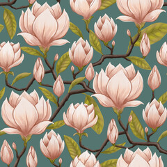 vector floral seamless pattern background. Magnolia