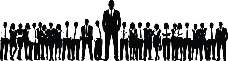 Business team silhouette, corporate leadership concept, professional people standing, teamwork unity, office staff diversity, successful group, human resources illustration