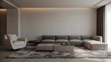 Fototapeta premium Contemporary Living Room With Sectional Sofa and Armchair