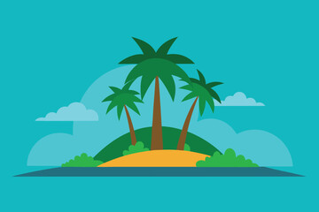 Obraz premium A tranquil tropical island with palm trees, soft clouds, and clear waters, creating a serene escape for a perfect summer vacation
