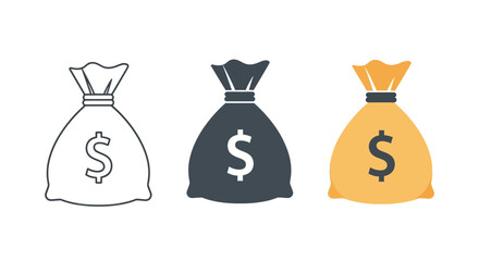 Three money bags with dollar signs in different styles	