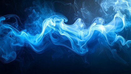 Dynamic swirls of vibrant blue smoke against a dark backdrop create an ethereal and captivating visual.