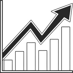 Black Upward Arrow Graph Icon – Flat Vector Illustration Showing Growth, Progress, and Success