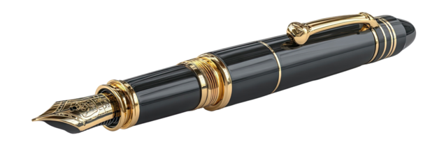 Elegant dark gray fountain pen with gold accents