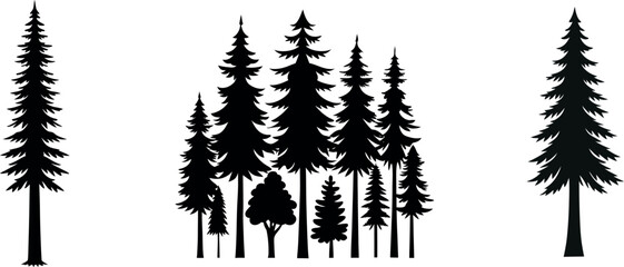Silhouette of pine trees collection. black and white design for website